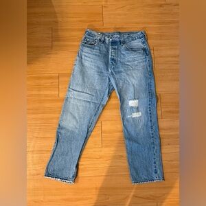 Levi's 501 Light Blue Straight Jeans with Distressed Details